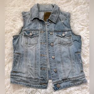 GARAGE Denim Vest - Jean - Light Blue - Button Up - Pockets - Distressed -  XS